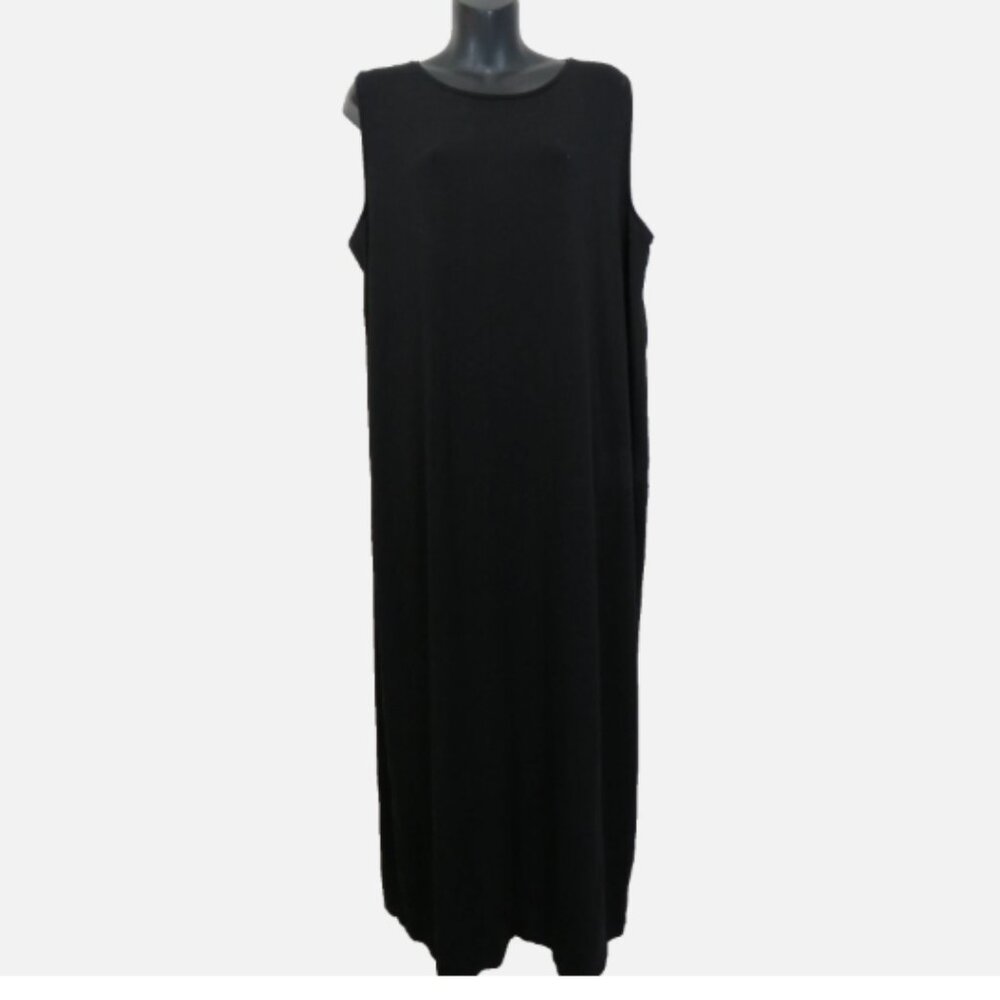 Eileen Fisher Size XL Sleeveless Black Shift Midi Dress Basic Minimalist NEW